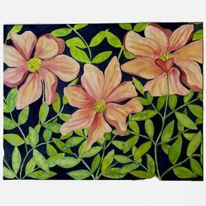 PAINTING WATERCOLOR ORIGINAL ART COSMOS FLOWERS ORANGE PINK RED 11X14 MAT 16X20